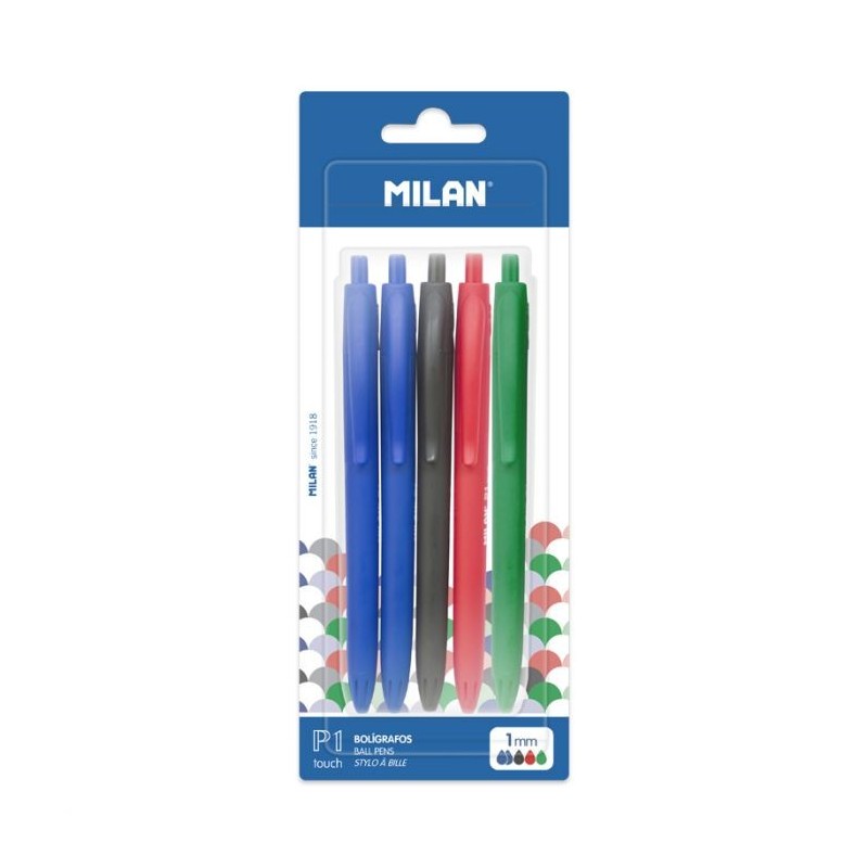 Stylo à bille rétractable  P1 touch SS blister (2B, 1N, 1R et 1V) MILAN