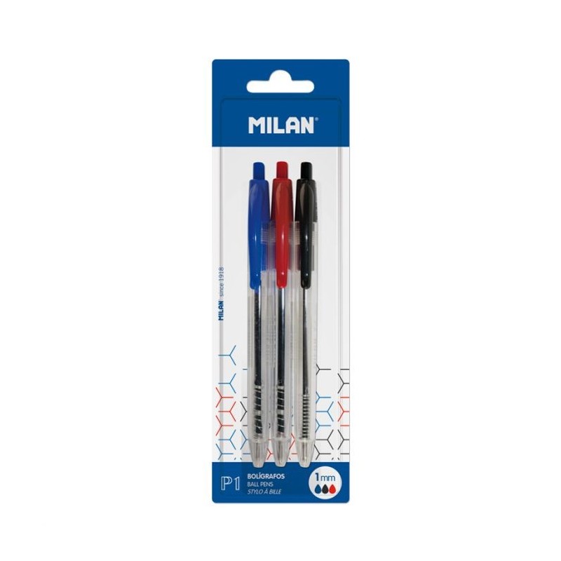 Stylo à bille rétractable P1 crystal ss blister (1B, 1N et 1R) MILAN