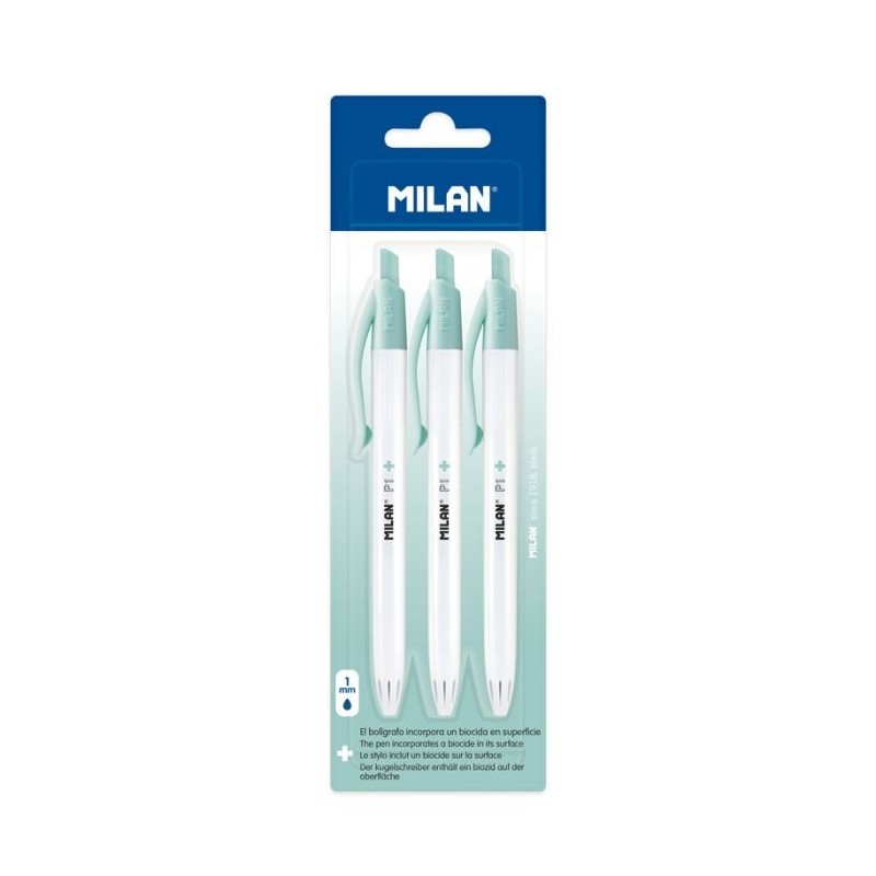 Stylos à bille P1 corps vert, encre bleu, Blister 3 MILAN