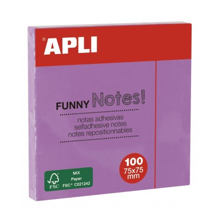 Post it 75x75 100 flles couleur Violet Pastel APLI