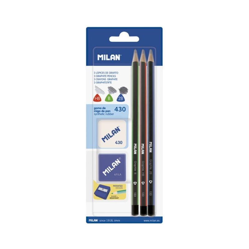 Crayons graphite blister de 3 (HB-B-2B)+TC+ gomme 430