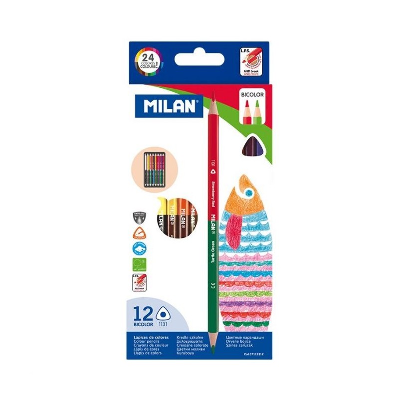 Crayon de couleur 18cm et 12 Bicolores MILAN