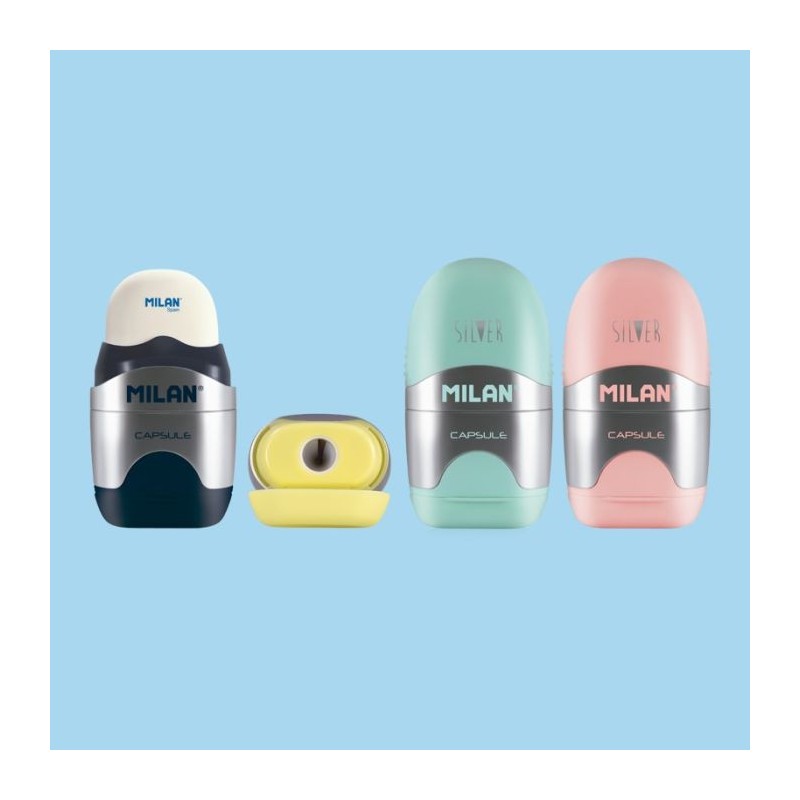 Taille crayon avec gomme capsule silver Milan