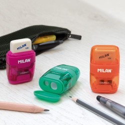Taille crayon 2 trous + gomme Compact translucide Milan